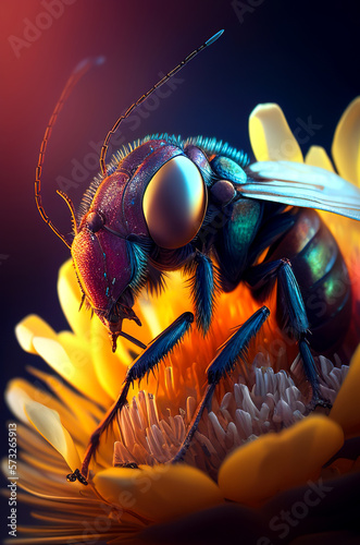 Bee on orange flower- Created with Generative AI Technology © Faris