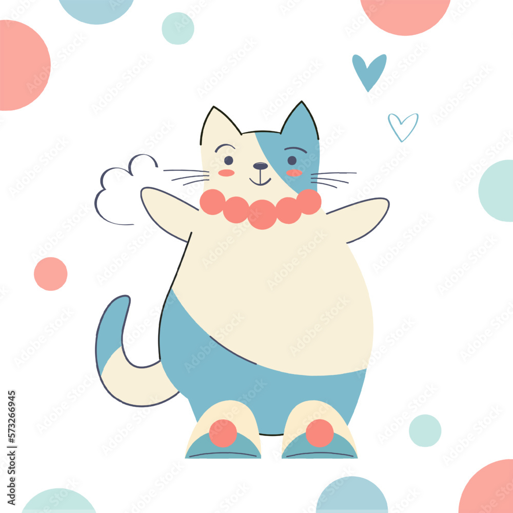 Cat character. Cute white kitten with spots. Fashionable kitten with beads. Vector isolated illustration in flat style. For postcards, banners, web. Cat character. Cute white kitten with spots. Fashionable kitten with beads. Vector isolated illustration in flat style. For postcards, banners, web.