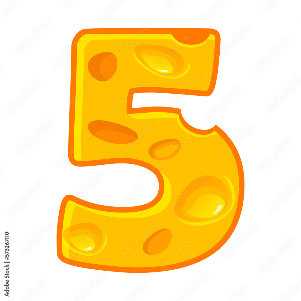 Cheese number 5. Five font kids number. Figure 5