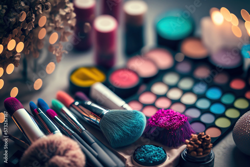 Obraz na plátne Abstract background with professional make-up products