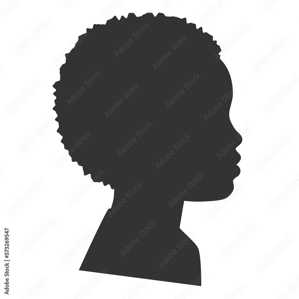 Silhouettes of afro child face. Outlines baby in profile. Illustration on transparent background