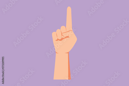 Cartoon flat style drawing symbol of victory or champion. Number one hand count. Learn to count numbers. Hand gesture of number one. Education for children concept. Graphic design vector illustration