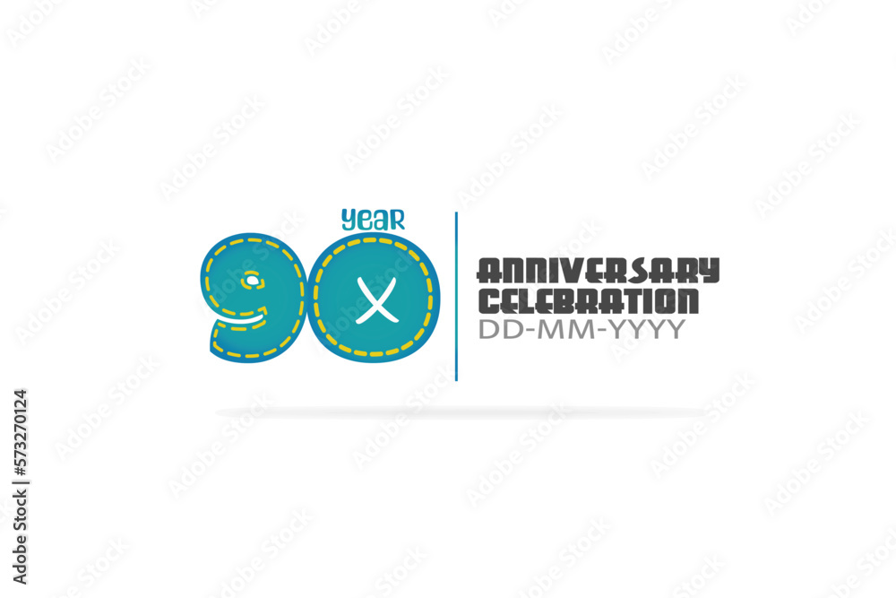 90th, 90 years, 90 year anniversary years anniversary, celebration fun style green and blue colors on white background for cards, event, banner-vector 90th, 90 years, 90 year anniversary years anniversary, celebration fun style green and blue colors on white background for cards, event, banner-vector