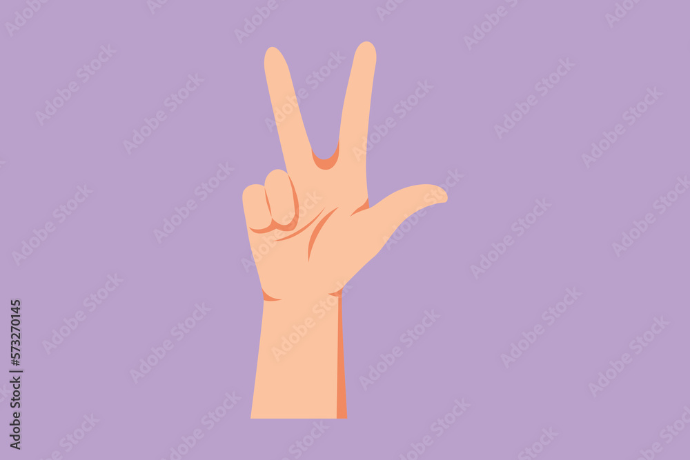 Cartoon flat style drawing counting hand sign from number three. Number three hand count. Learn to count numbers. Concept of education. Nonverbal signs or symbols. Graphic design vector illustration Cartoon flat style drawing counting hand sign from number three. Number three hand count. Learn to count numbers. Concept of education. Nonverbal signs or symbols. Graphic design vector illustration