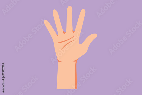 Graphic flat design drawing hand count number five. Learn to count numbers. Concept of education for children. Nonverbal signs or symbols. High five symbol or icon. Cartoon style vector illustration