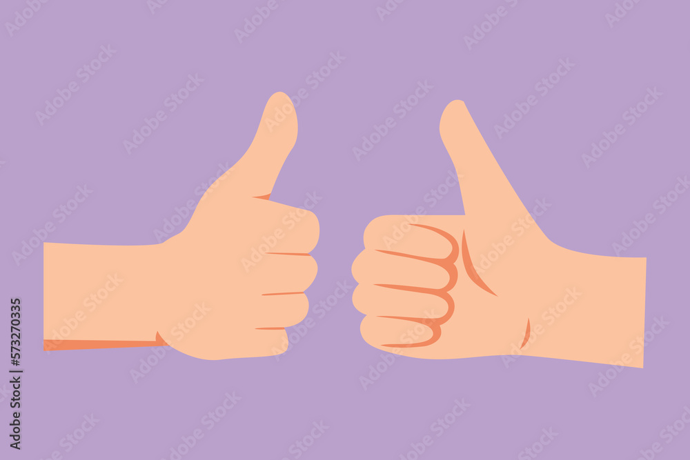 Cartoon flat style drawing hand showing two thumbs up gesture. Agreement sign or symbol for education. Approval of collaboration. Successful business sign concept. Graphic design vector illustration