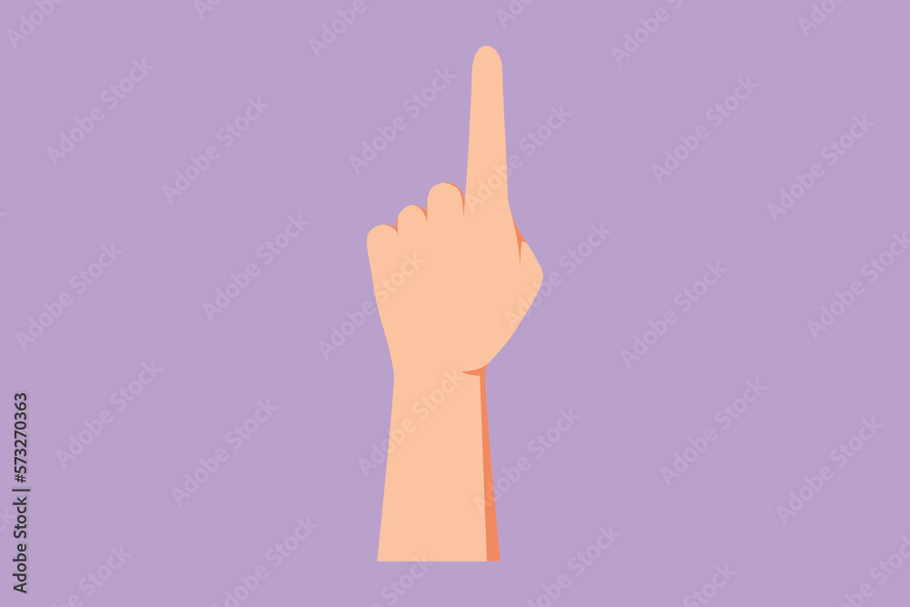 Character flat drawing symbol of victory or champion. Number one hand count. Learn to count numbers. Hand gesture of number one. Concept of education for children. Cartoon design vector illustration