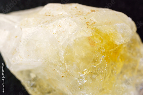 Crystal of Citrine yellow quartz mineral gem stone. Close up, macro