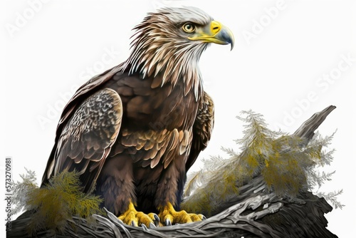 Eagle with yellow beak sitting isolated at white generative ai © 3D Station