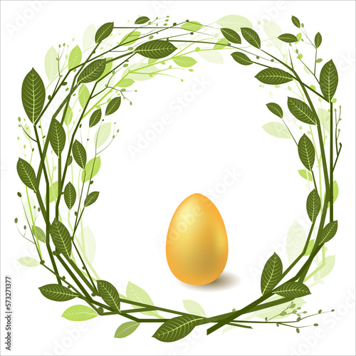Easter egg framed by wreath of spring branches