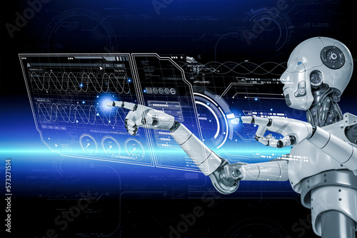 3D rendering. Artificial intelligence,AI research of robot and cyborg development for future,digital smart world metaverse concept.