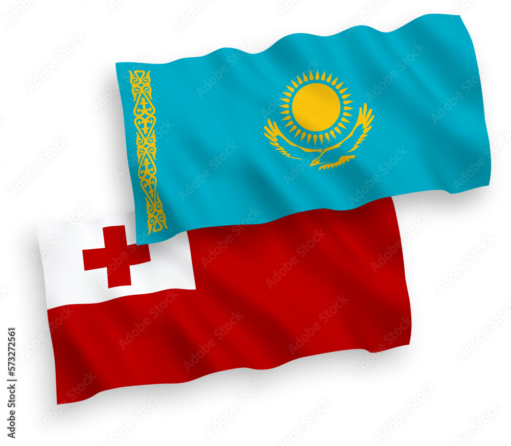 Fototapeta premium Flags of Kazakhstan and Kingdom of Tonga on a white background