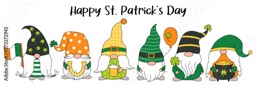 St. Patrick's Day Irish gnomes with clover for good luck. Set cute gnomes.