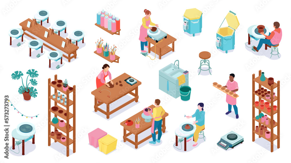 Isometric Pottery Color Icon Set