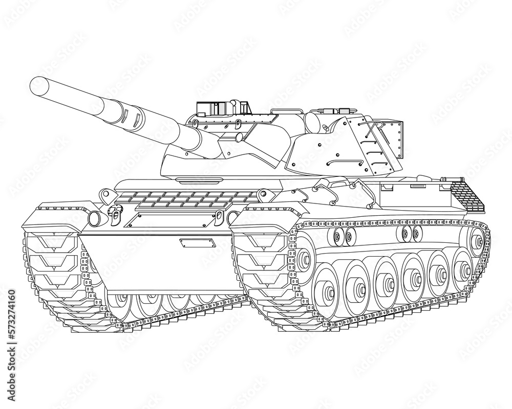 German Leopard I main battle tank Coloring Page. Military vehicle. Vector illustration isolated on white background.