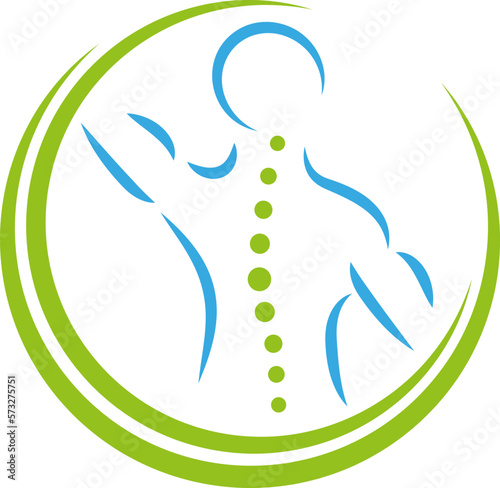 Person in Bewegung und Wirbelsäule, Chiropraktiker, Orthopädie und Massage Logo, Icon
