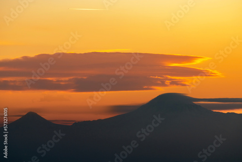 Beautiful sunrise over the Ararat mountain. Armenia