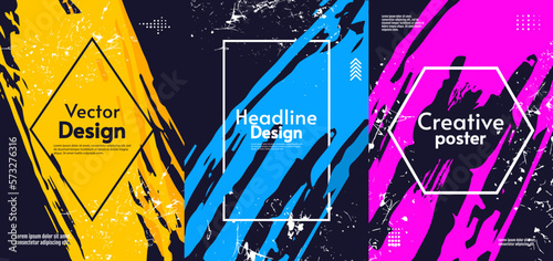 Vector illustration. Set of abstract posters templates with dark backdrop. Creative vector design for cover, poster, brochure, banner, business card.