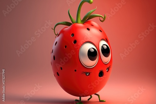 a cute adorable tomato character 3D Illustration isolated on a solid background with a studio setup in a children-friendly cartoon animation style	

