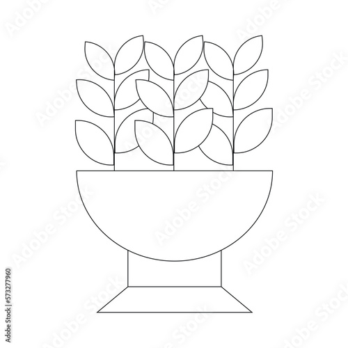Flowerbed, potted plant, black line drawing, doodle isolated on white background.