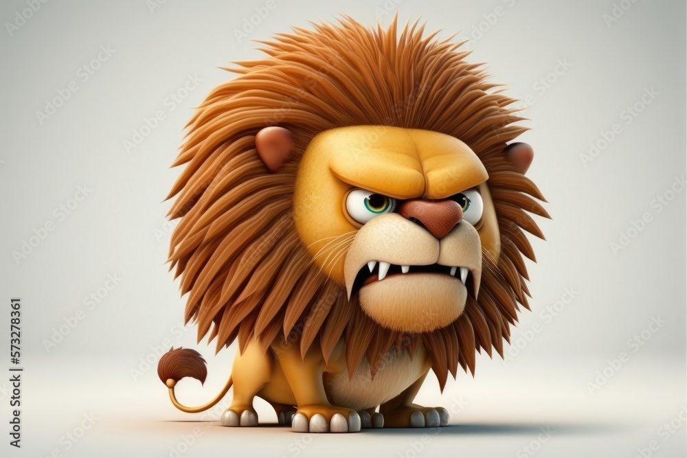 a cute adorable lion character 3D Illustration isolated on a solid background with a studio setup in a children-friendly cartoon animation style	