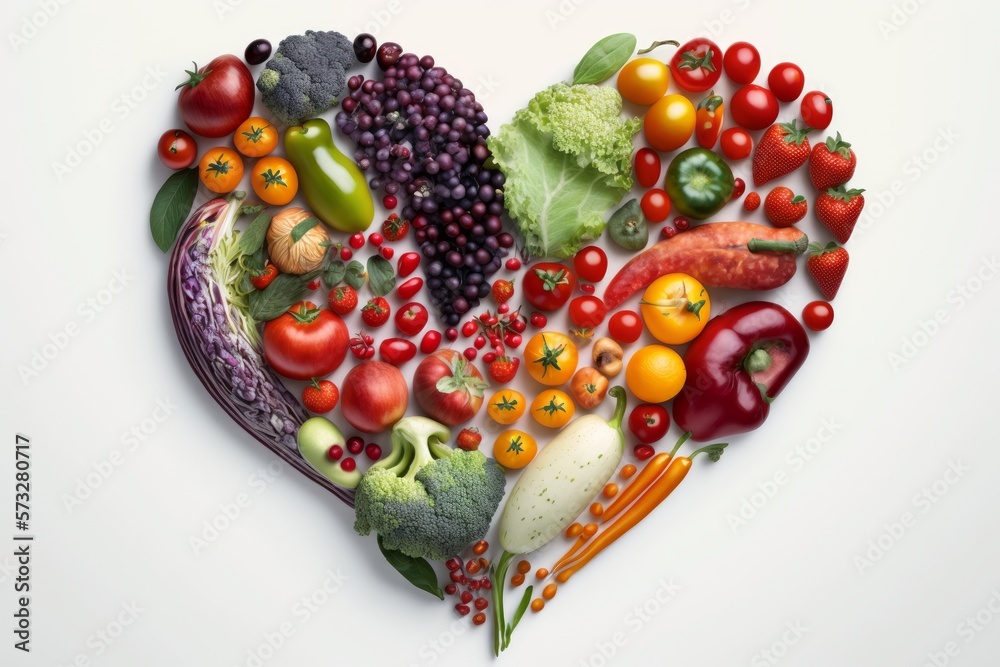 Generative AI of Heart-shaped Fruit and Vegetables Health Concept
