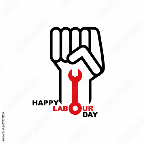 Finger fist logo design with wrench. Happy labor day.