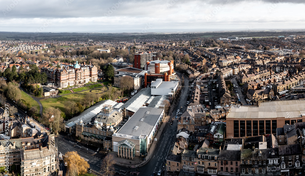 Aerial view of Victorian architecture in the Yorkshire Spa Town of harrogate