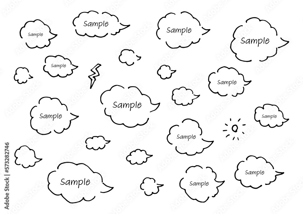 ポップなかわいい雲型のペンを使った手描きの吹き出しセット ポップなかわいい雲型のペンを使った手描きの吹き出しセット