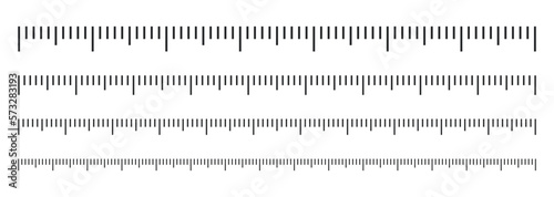 Measuring scale set. Different unit of measurement. Black markup sign collection for rulers. Measuring tool. Vector illustration