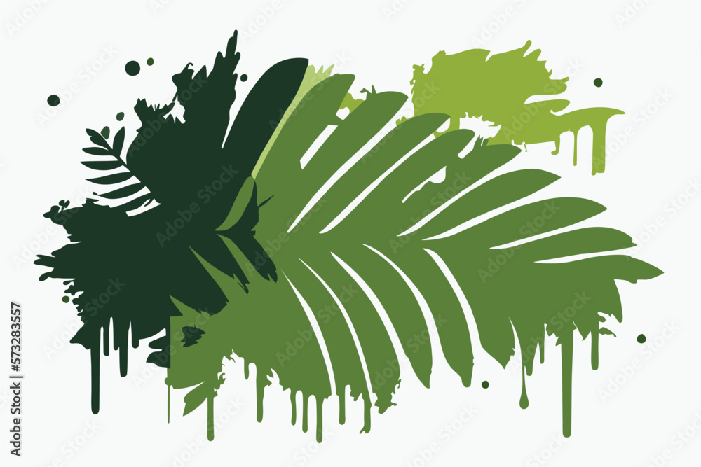 Tropical leaves in green shades, on white background, flat vector Tropical leaves in green shades, on white background, flat vector