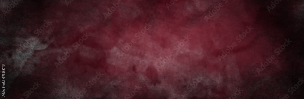 Dark abstract dark red concrete paper texture background banner pattern. Backdrop red grunge background with space for text or image.