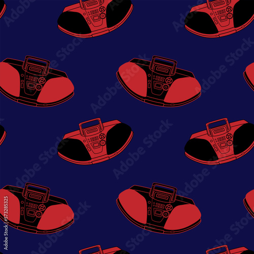 Pattern with tape recorders. Cassette recorder. Vector illustration. For printing on fabric and paper.