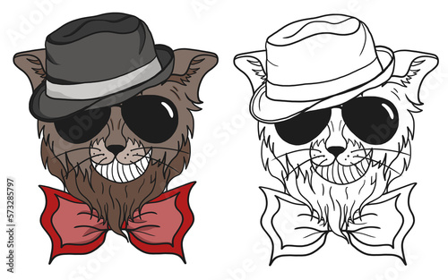 Foto Gangster Cat Animal Mafia Criminal Character Illustration, Funny Cartoon Vintage
