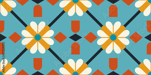 Azure primitive chamomile pattern. Print seamless and vector for fabric, textile, pillows, notebooks, packaging, interior, design.