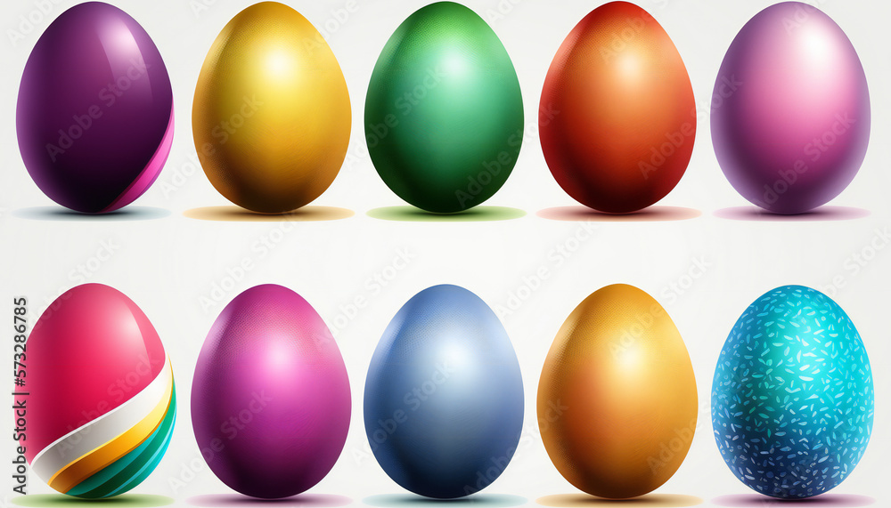 Colored Easter Eggs isolated on white Background - Generative AI