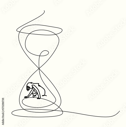 continuous silhouette drawing of a desperate woman, timer. The concept of the psychology of loneliness and loss of time