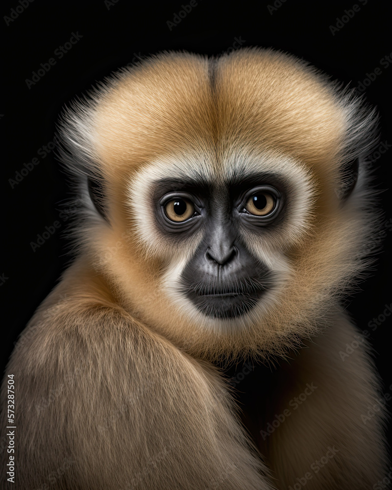 Obraz premium Generated photorealistic portrait of a capuchin on a black background