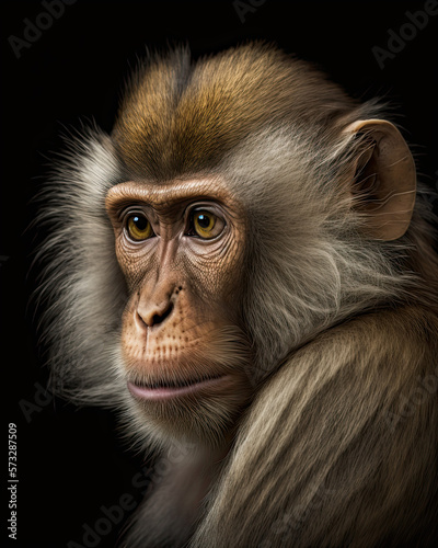 Generated photorealistic portrait of a monkey on a black background