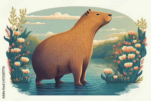 beautiful illustration of a capybara