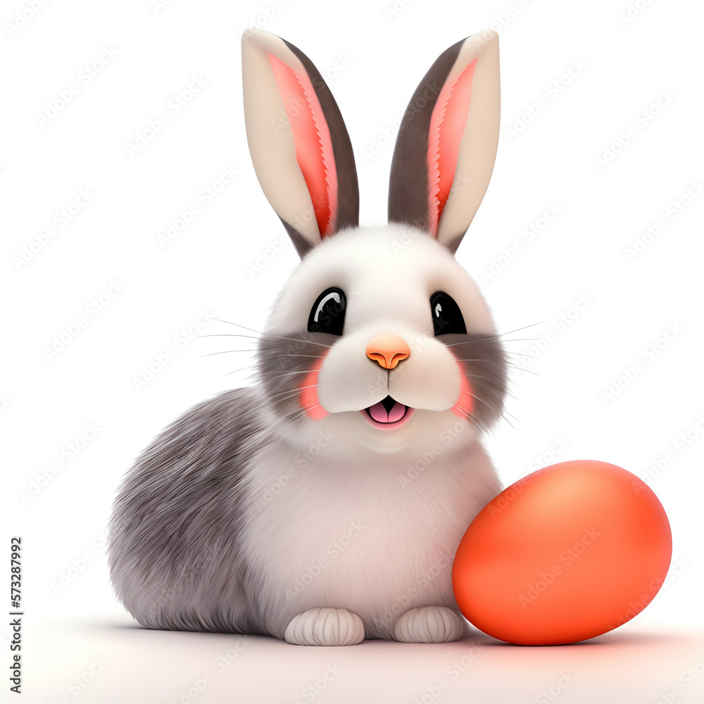 Fototapeta premium white rabbit isolated on white - easter bunny on white background - Generative AI