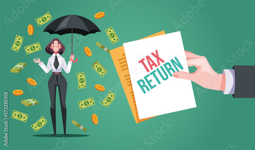 Tax money paid return concept. Vector graphic design illustration element