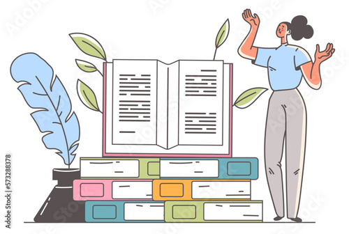 Poetry literature world day, poem storytelling, writing concept. Author writer education. Vector cartoon graphic design element illustration