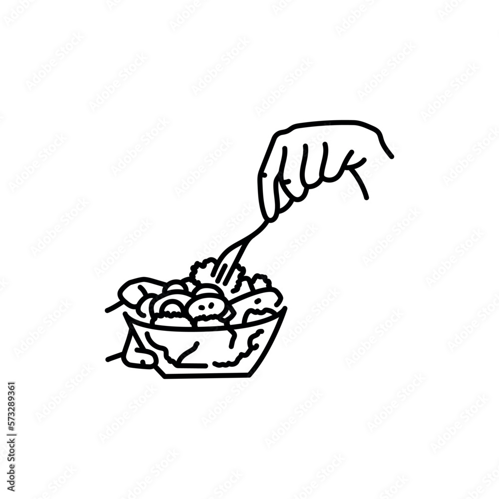 Mix the salad color line icon. Cooking food.