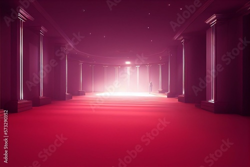 Fototapeta Red carpet with bright light in the end / 3D illustration