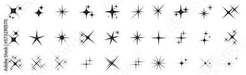 Shine icons set. Star icons. Twinkling stars. Symbols of sparkle  glint  gleam  etc. Christmas vector symbols isolated white background.