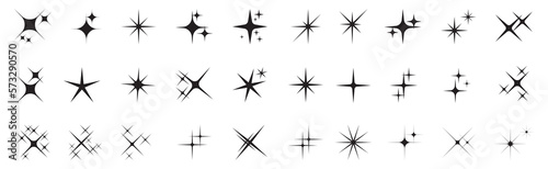 Shine icons set. Star icons. Twinkling stars. Symbols of sparkle, glint, gleam, etc. Christmas vector symbols isolated white background.