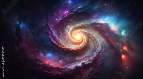 Spiral galaxy  3D illustration of Milky Way. Artificial Intelligence generation.
