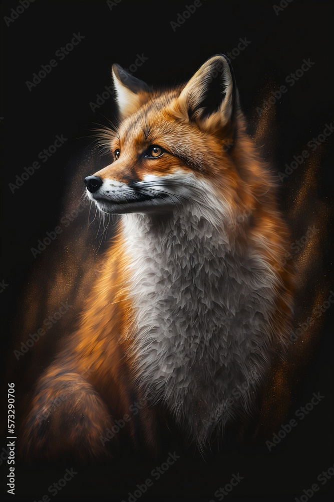 A red fox portrait with beautiful light on black background. Illustration - animal A red fox portrait with beautiful light on black background. Illustration - animal