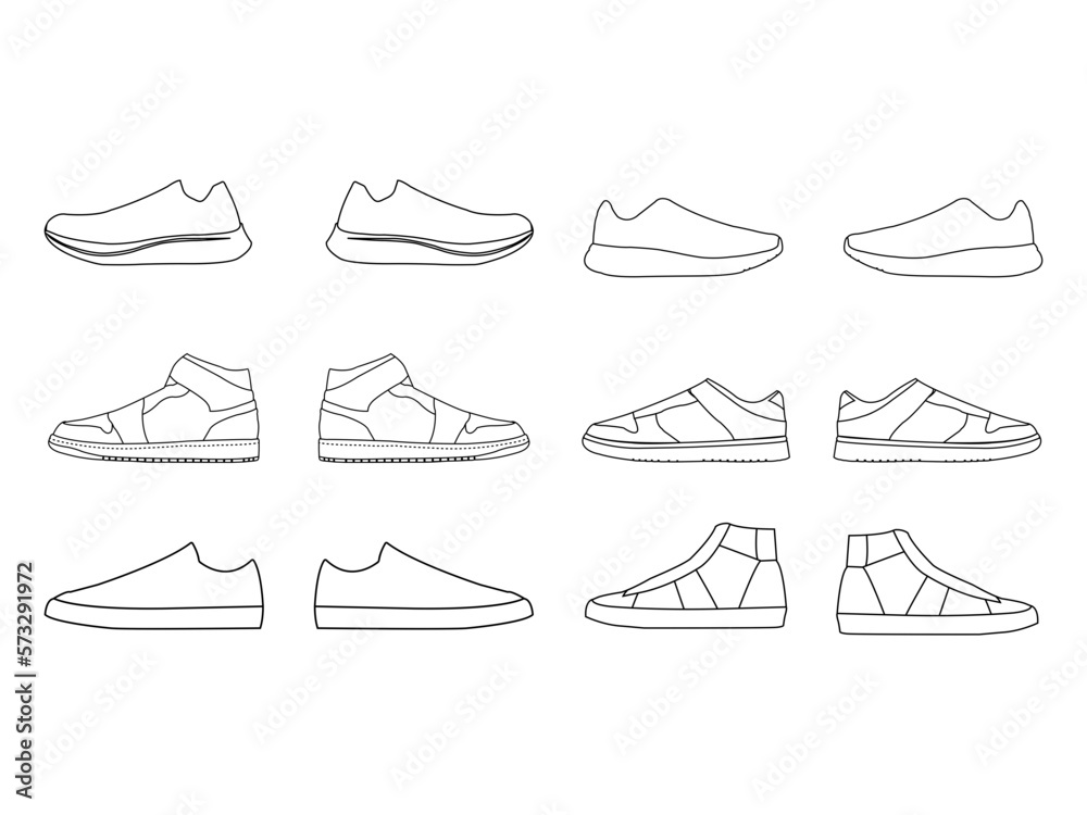 shoes vector design and line art. collection of vector shoes. shoes isolated white background.